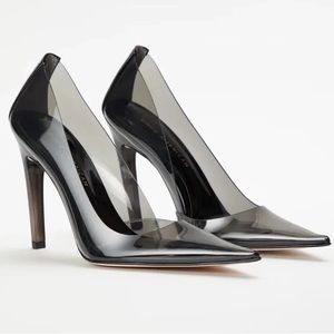 Good American CINDER-F*CKING-RELLA PUMP Light Smoke Heels Shoes Size 6.5